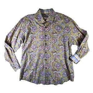 Alan Flusser Mens XL Paisley Button Down Long Sleeve Cotton Shirt